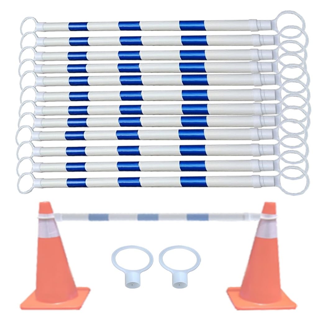 Coni segnaletici, 12 Set di Coni stradali retrattili Riflettenti - Aste di Sicurezza estensibili per parcheggi, Lunghezza Regolabile da 1,25 a 2 Metri (Blu e Bianco)
