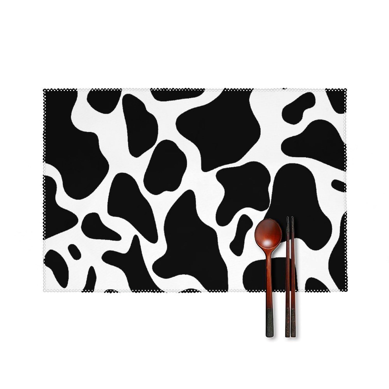 Cow Spot Placemats Set of 6 Wipeable Table Mats for Kitchen Dining Table Heat Resistant Waterproof Modern Indoor/Outdoor Non-Slip Easy Clean Place Mats