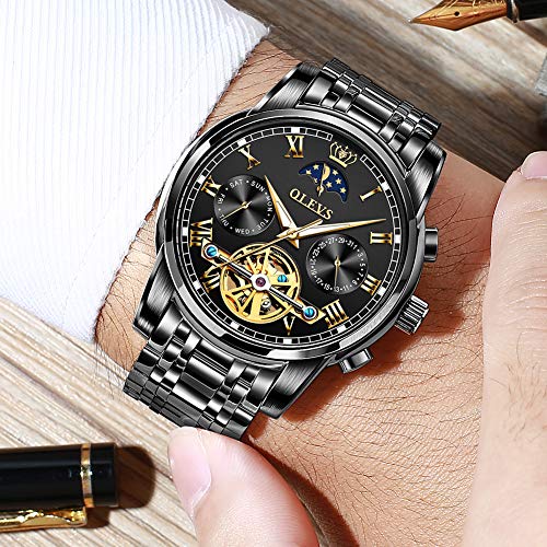 Image of OLEVS Men Watch Automatic Mechanical Skeleton Moon Phase Dress Business Stainless Steel 3AT Waterproof Luminous Men Wrist Watch