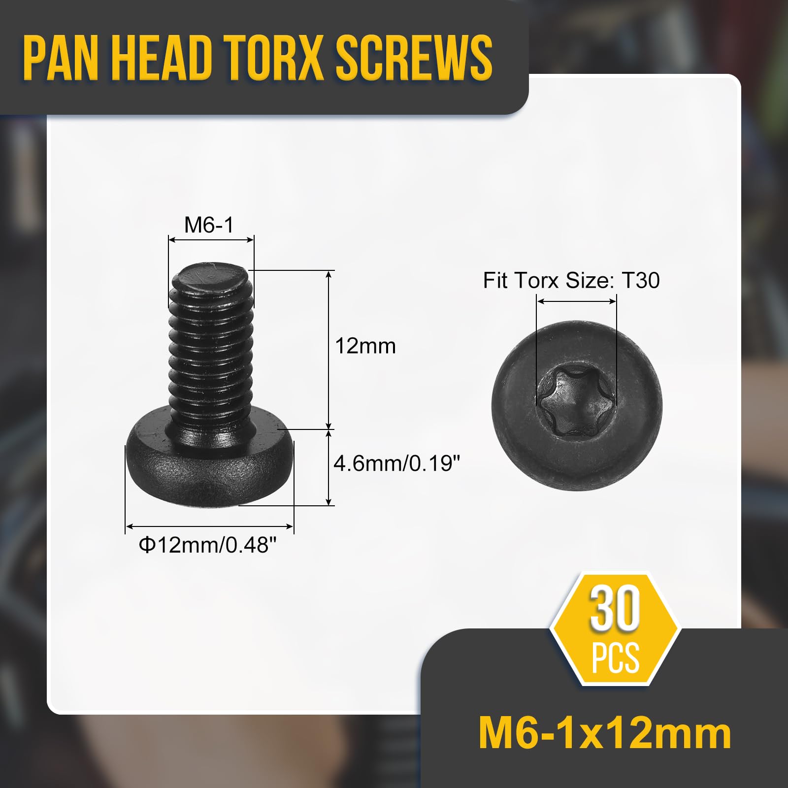 DTGN M6x12mm Pan Head Torx Security Screw, 30Pack, Good for Machinery - Image 2
