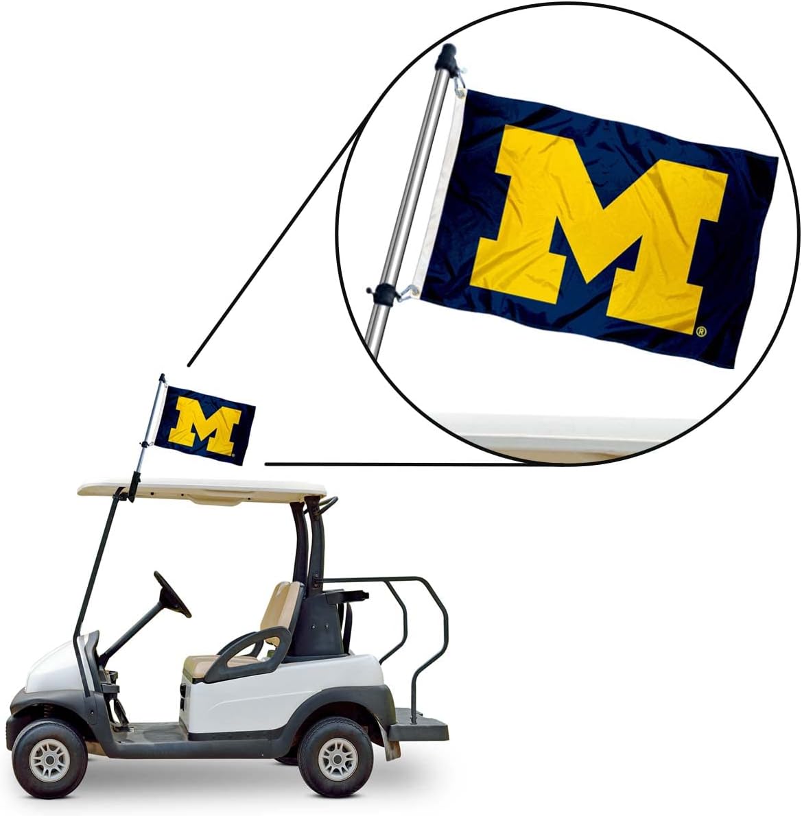 College Flags & Banners Co. Michigan Team University Wolverines Golf Cart Flag Pole and Holder Mounting Bracket