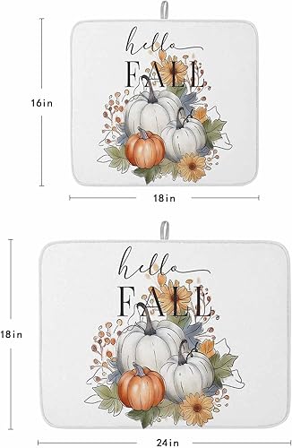 Miniatura 3 de Tapete de secado de platos para encimera de cocina, tapete escurridor de microfibra para biberón de bebé, calabaza gris y naranja de Acción de