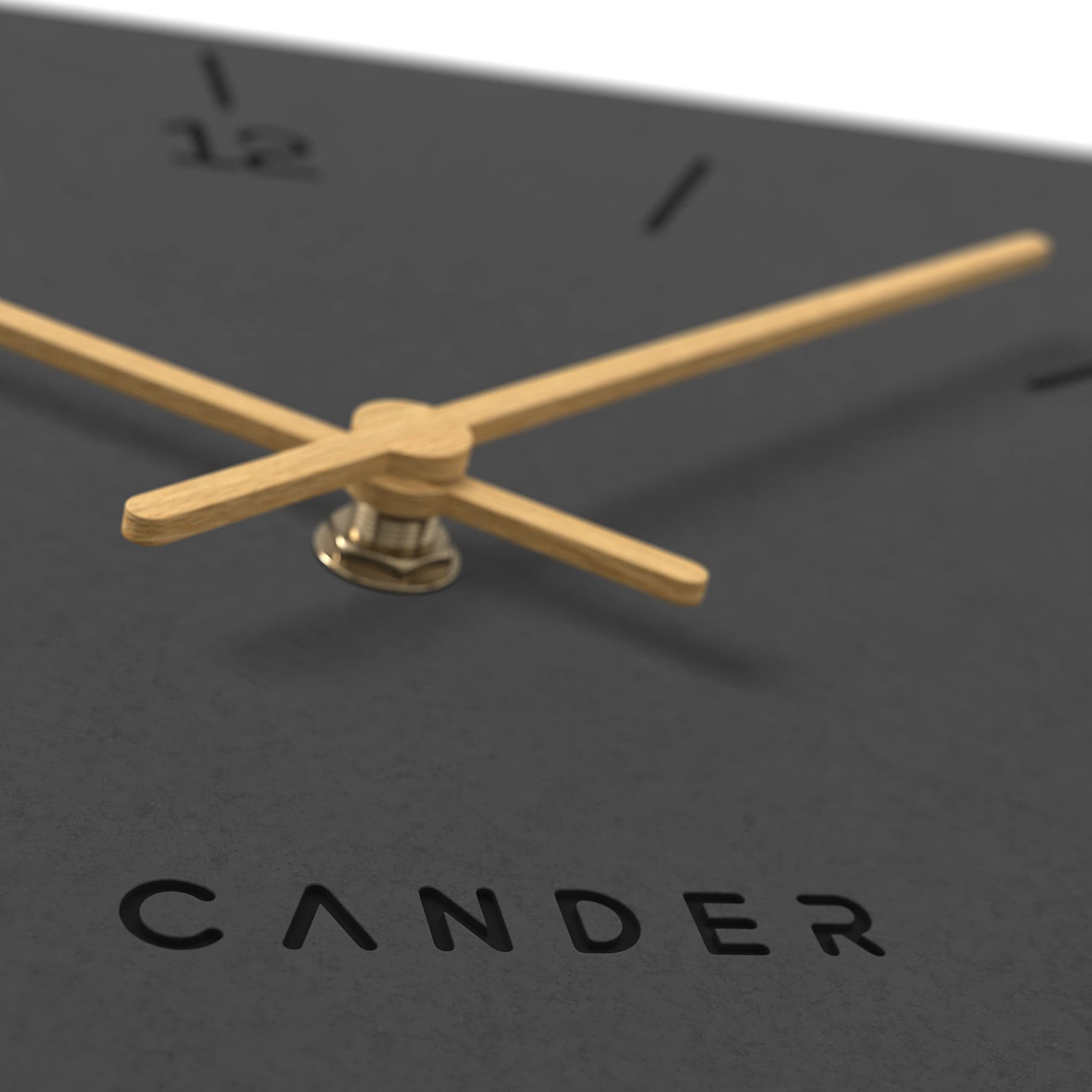 Cander Berlin MNU 2630 Q - Orologio da parete in MDF, silenzioso, senza ticchettio, 30 cm, quadrato, quadrato, vintage, lancette in legno nero