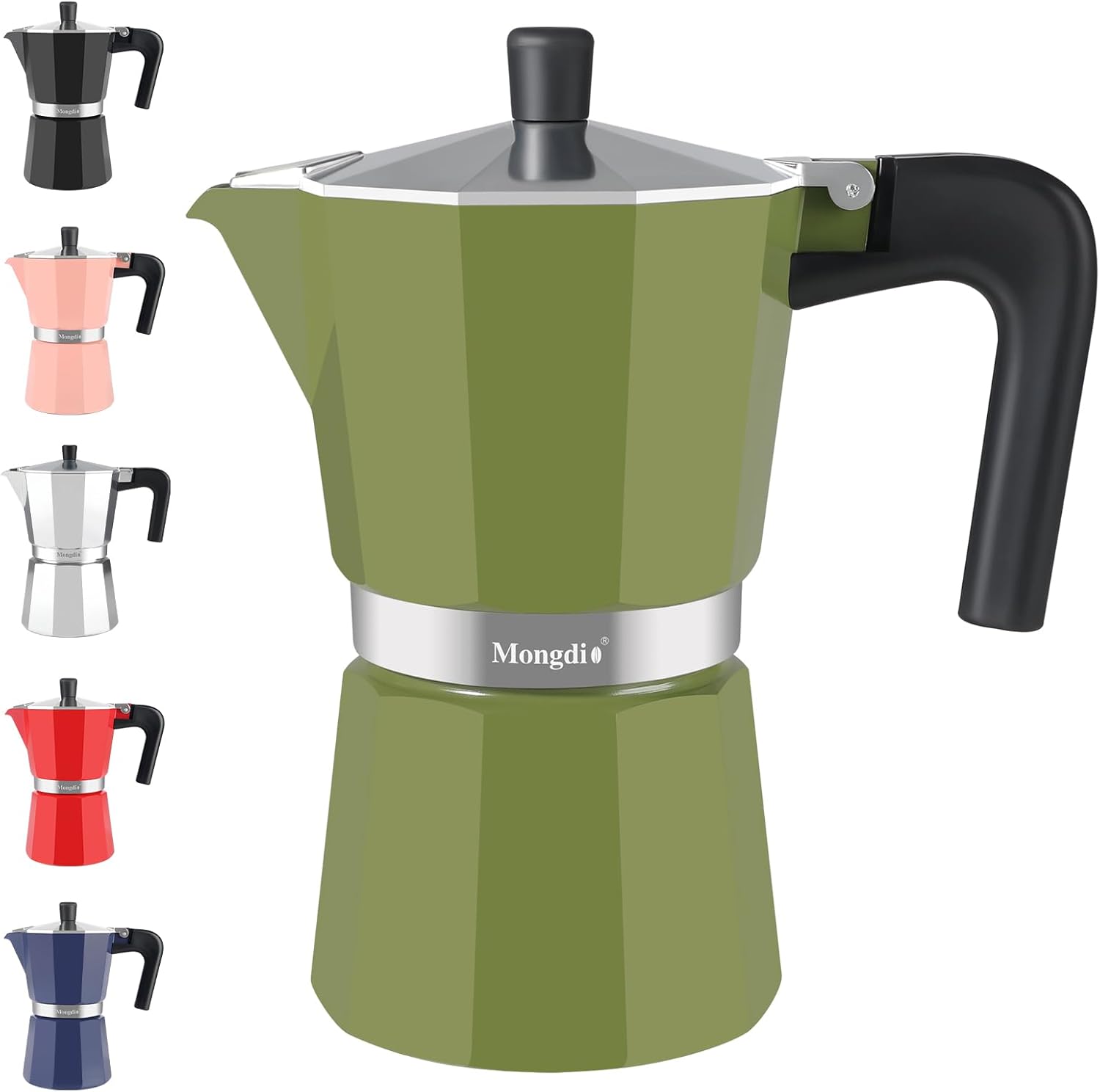 Mongdio コンロ エスプレッソ メーカー モカ ポット、ストーブ トップ キューバ コーヒー メーカー、イタリアン グレカ モカ ポット、9 つのエスプレッソ カップ、15 オンス - グリーン