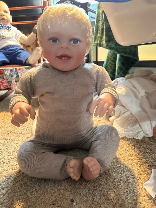 Vista 4 de Muñecas Reborn Baby Boy de 24 pulgadas, muñeca Rebron que se ve real, linda muñeca realista de bebé realista, cuerpo suave, de silicona