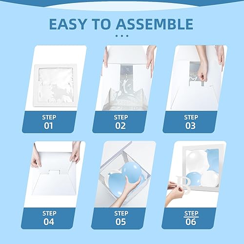 Miniatura 3 de ADOINBY - Cajas de bebé con letras para baby shower, 6 cajas blancas transparentes con letras y globos azules y blancos, cajas de globos con letras