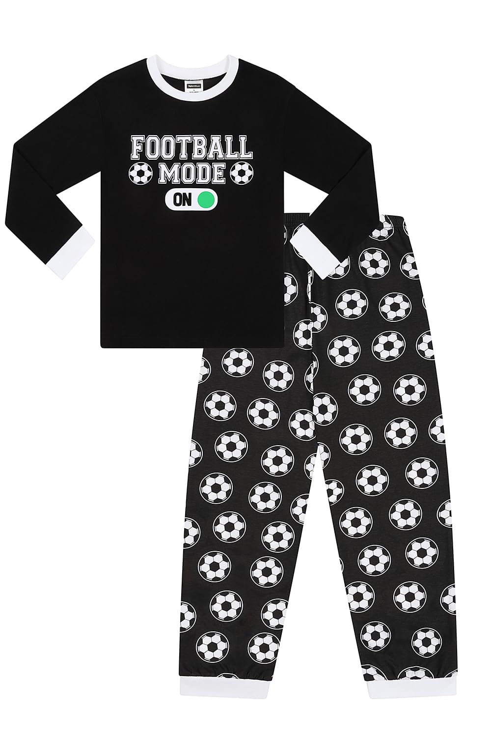 ThePyjamaFactory Boys Football Mode On Black White Long Cotton Pyjamas PJs For Kids (7-8 Years)