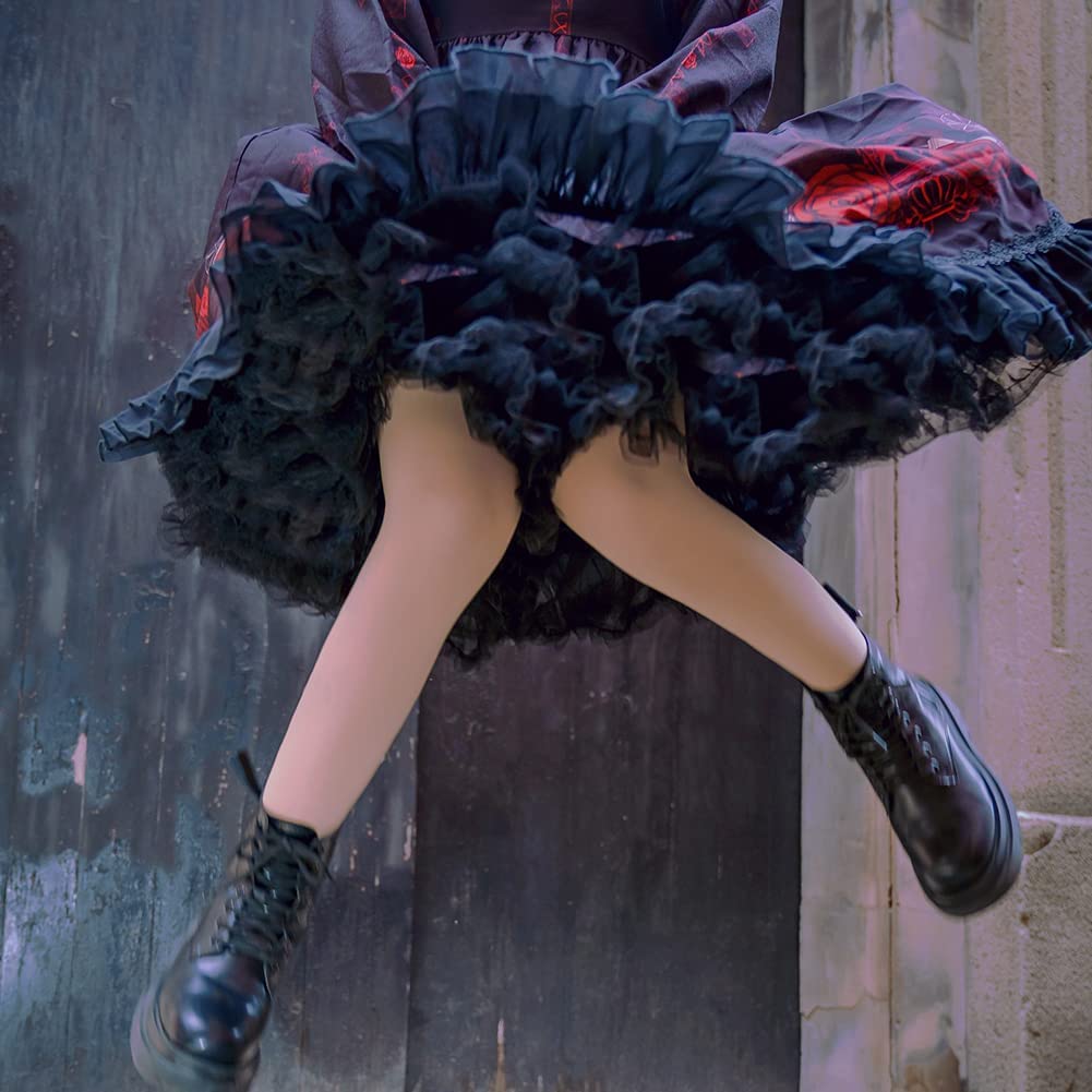 Damen Elastische Taille Tüll Petticoat Tutu Party Mehrschichtiger Puffy Cosplay Rock Unterrock, Länge 40 cm, Taille 56-100 cm Schwarz