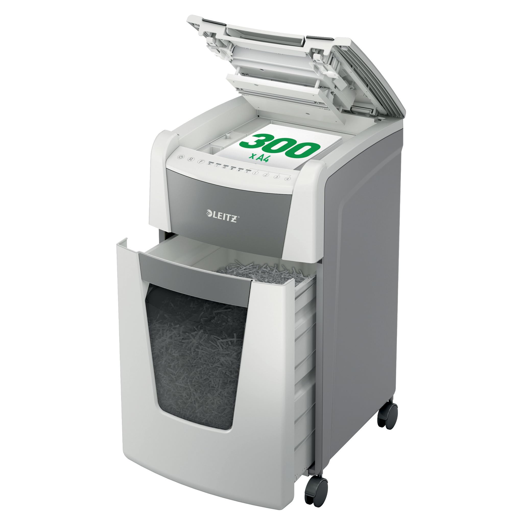 Leitz IQ Autofeed Office Mikro Kesim Kağıt Öğütücü P5, 300 Yaprak, 60 l Çöp Kutusu, Beyaz, 8016000