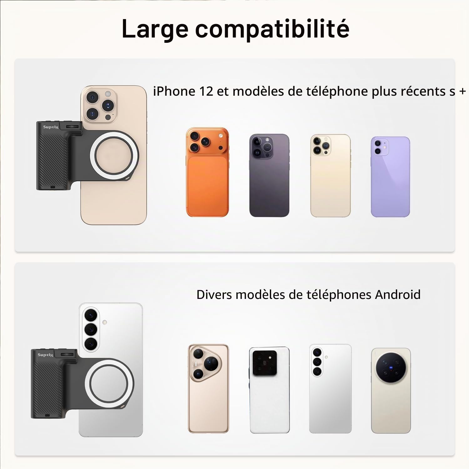 Suptig Fun Shot Poignée de déclencheur magnétique pour téléphone/appareil photo style DSLR compatible avec iPhone et Android avec bouton d'obturation sans fil amovible, dispose d'une vis intégrée de