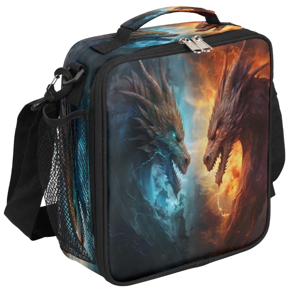 Lunch Box for Kids Drangon Lunch Bag for Girls Boys Insulated Freezable with Adjustable Shoulder Strap, Cooler Tote Bag for School Travel Picnic Beach