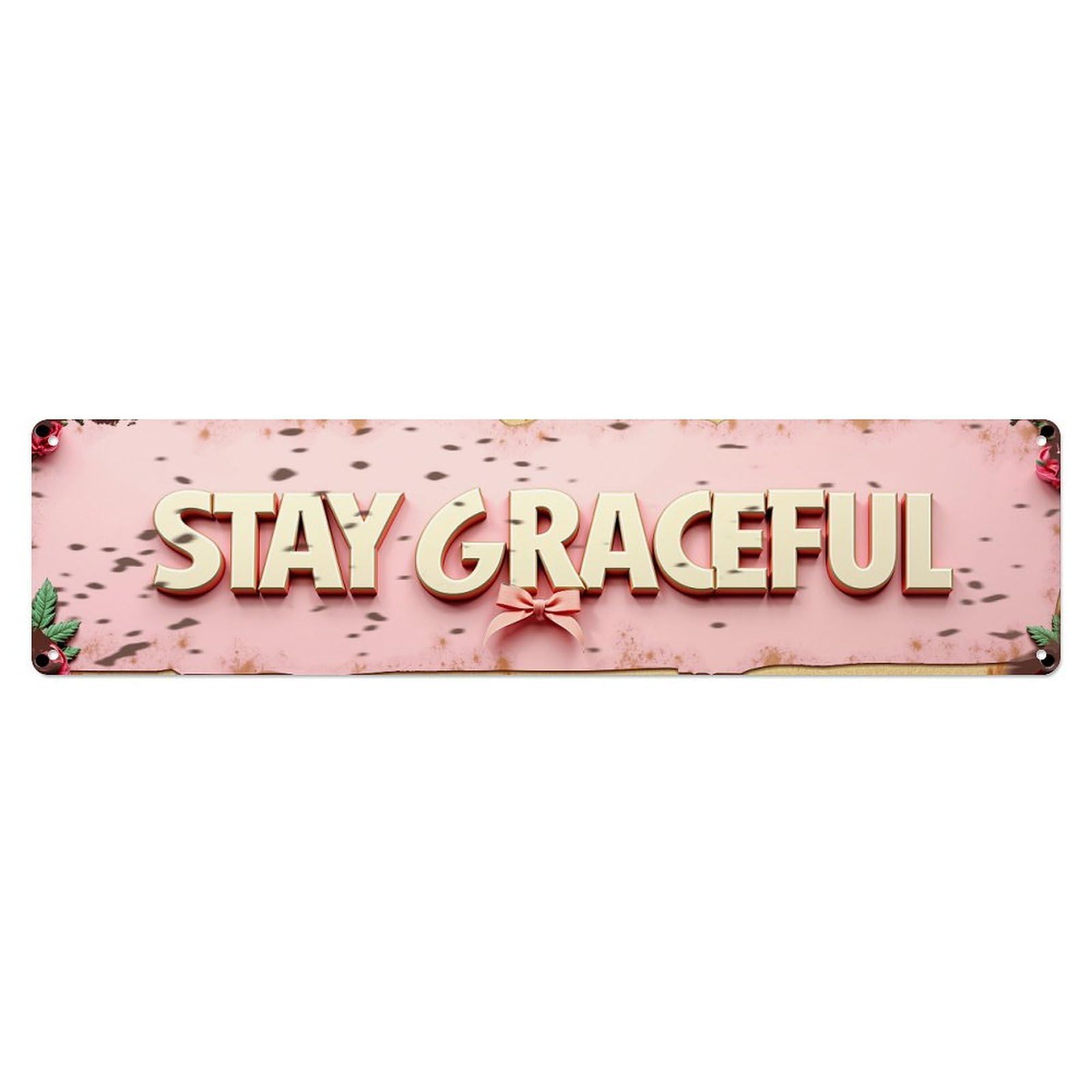 Jdyaojiesheng Vintage Pink Background With Floral Accents Tin Sign Retro Metal Wall Decor Metal Poster, Home Bar Garage Farmhouse Cafe Wall Art Decoration 4X16inch