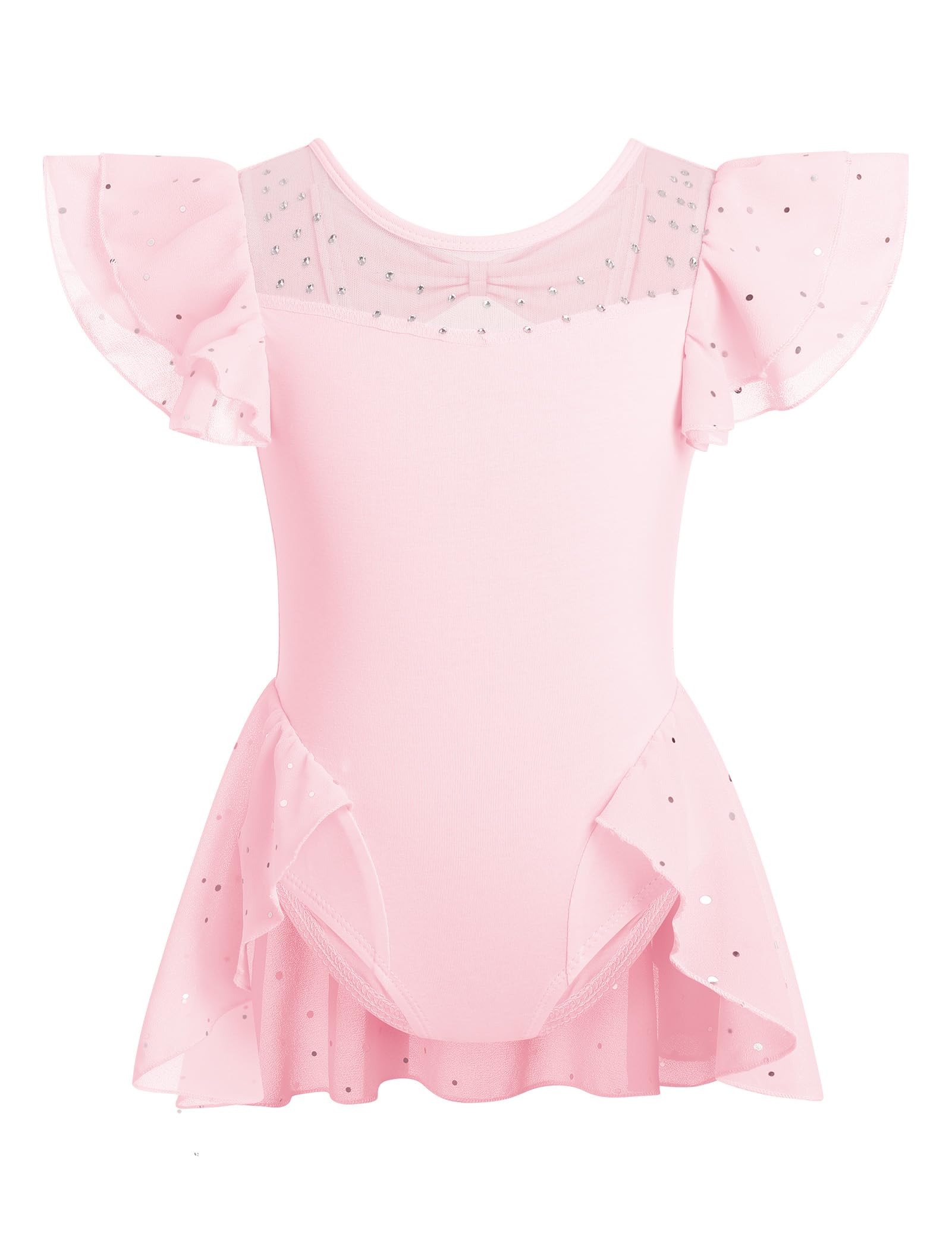 IBAKOM Justaucorps de ballet pour filles avec paillettes et strass - Justaucorps de gymnastique avec nœud dans le dos - Demi-jupe