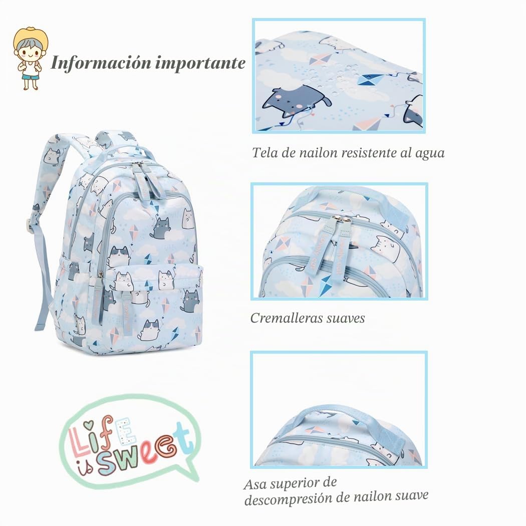 Mochilas para niñas con estampado de gatos o margaritas, mochilas escolares casuales resistentes al agua