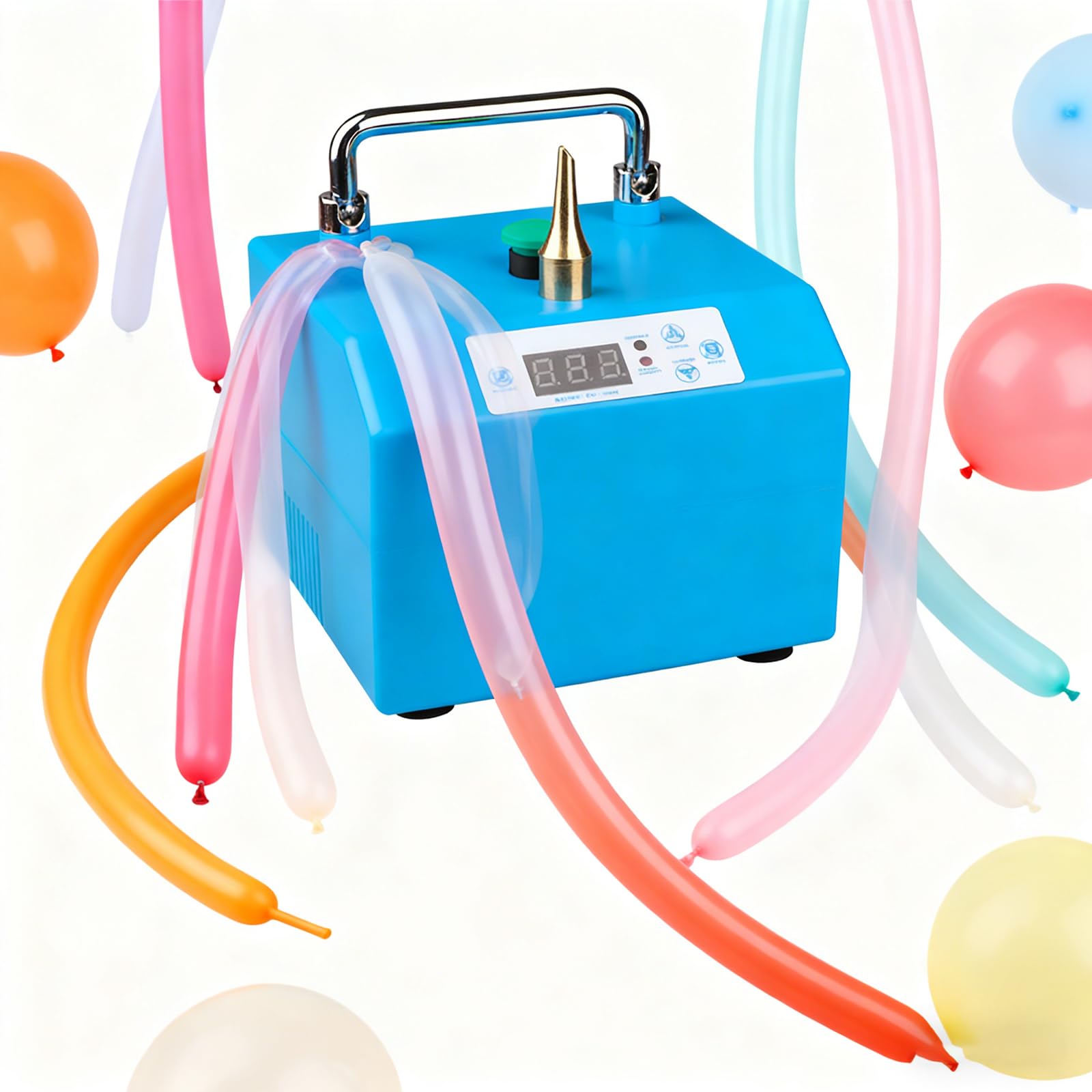 Elektryczna pompka do balonów – przenośna dmuchawa do nadmuchiwania z timerem i sterowaniem pedałem, możliwość podwójnego połączenia, zakres czasowy 0,1-9,9 S, wydajne rozpraszanie ciepła do dekoracji