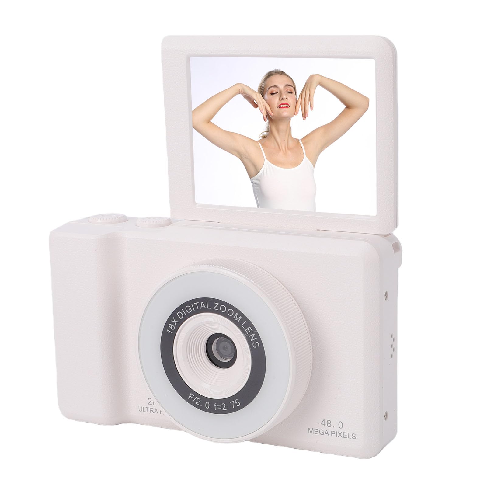 PUSOKEI 2K Digital Camera for Photography, 48MP Autofocus Vlogging Camera with 2.4" 180 Flip Screen, Fill Light, 18X Digital Zoom, Retro Selfie for Travel (White)-image-46