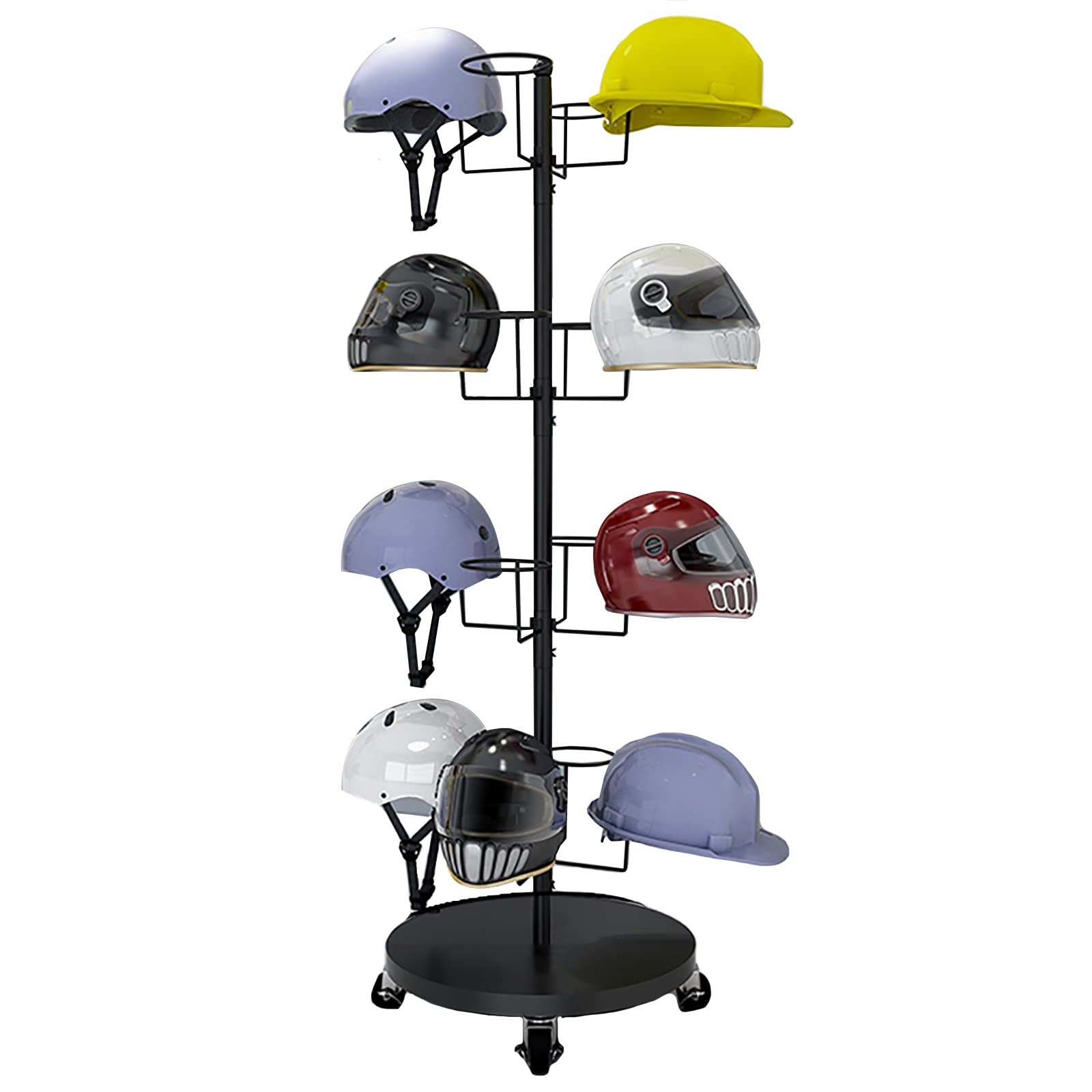 Présentoir mobile pour casques et perruques avec organisateur autoportant en métal