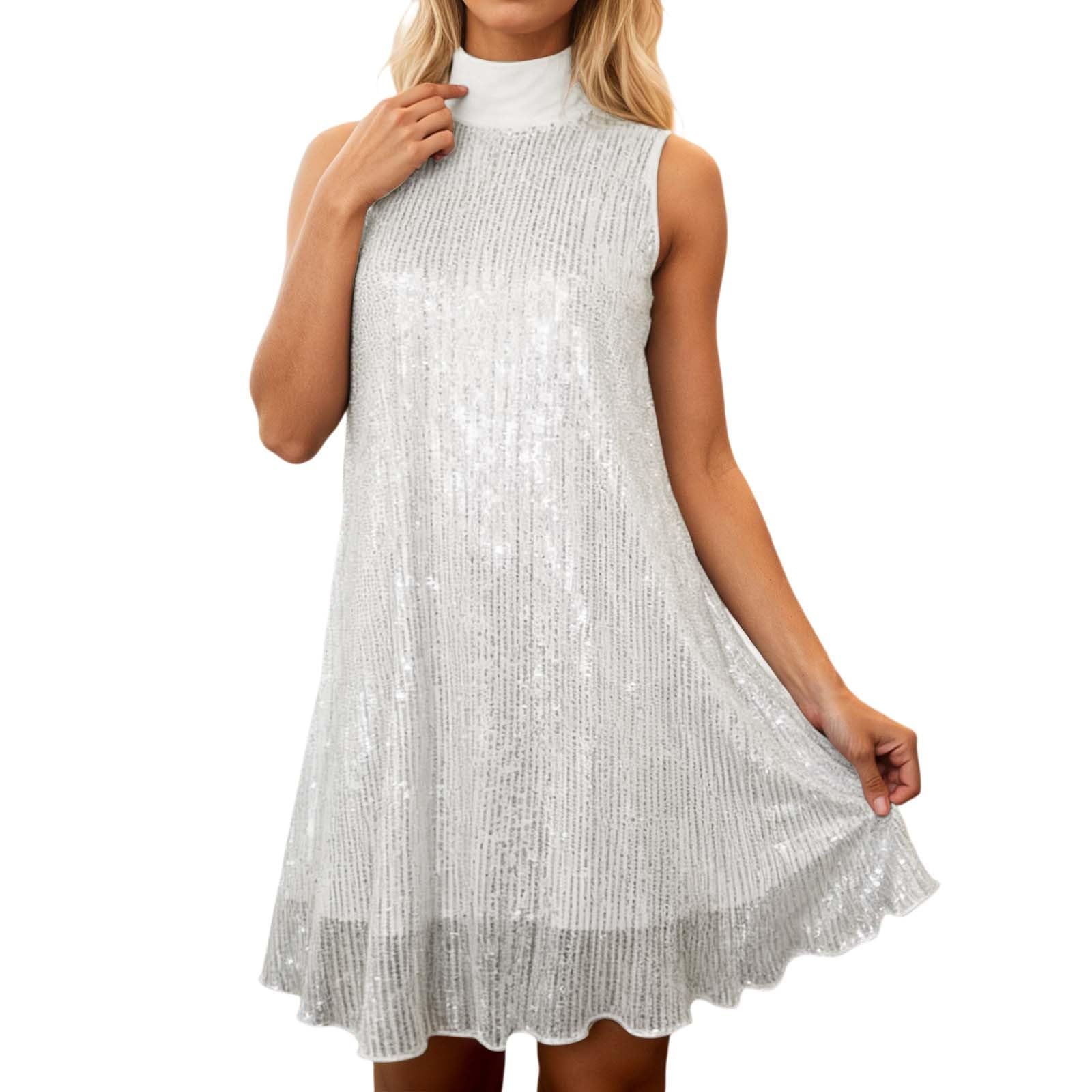 Robe décontractée et élégante à sequins coupe moulante et col rond
