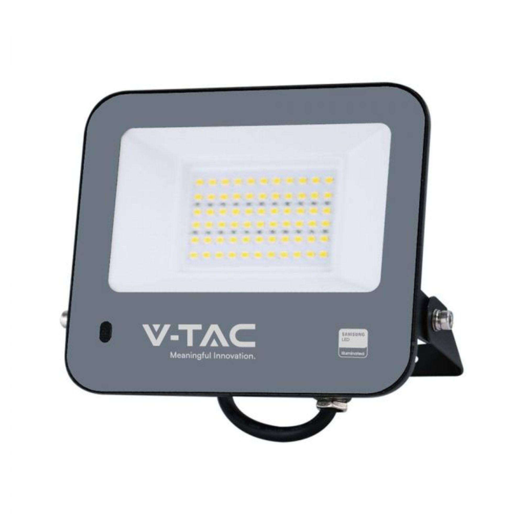 V-TAC Lumi Vt-44052 50W Photocell Sensor Floodlight-Samsung Chip 1M Wire 4000K Black Body 120Lm/W