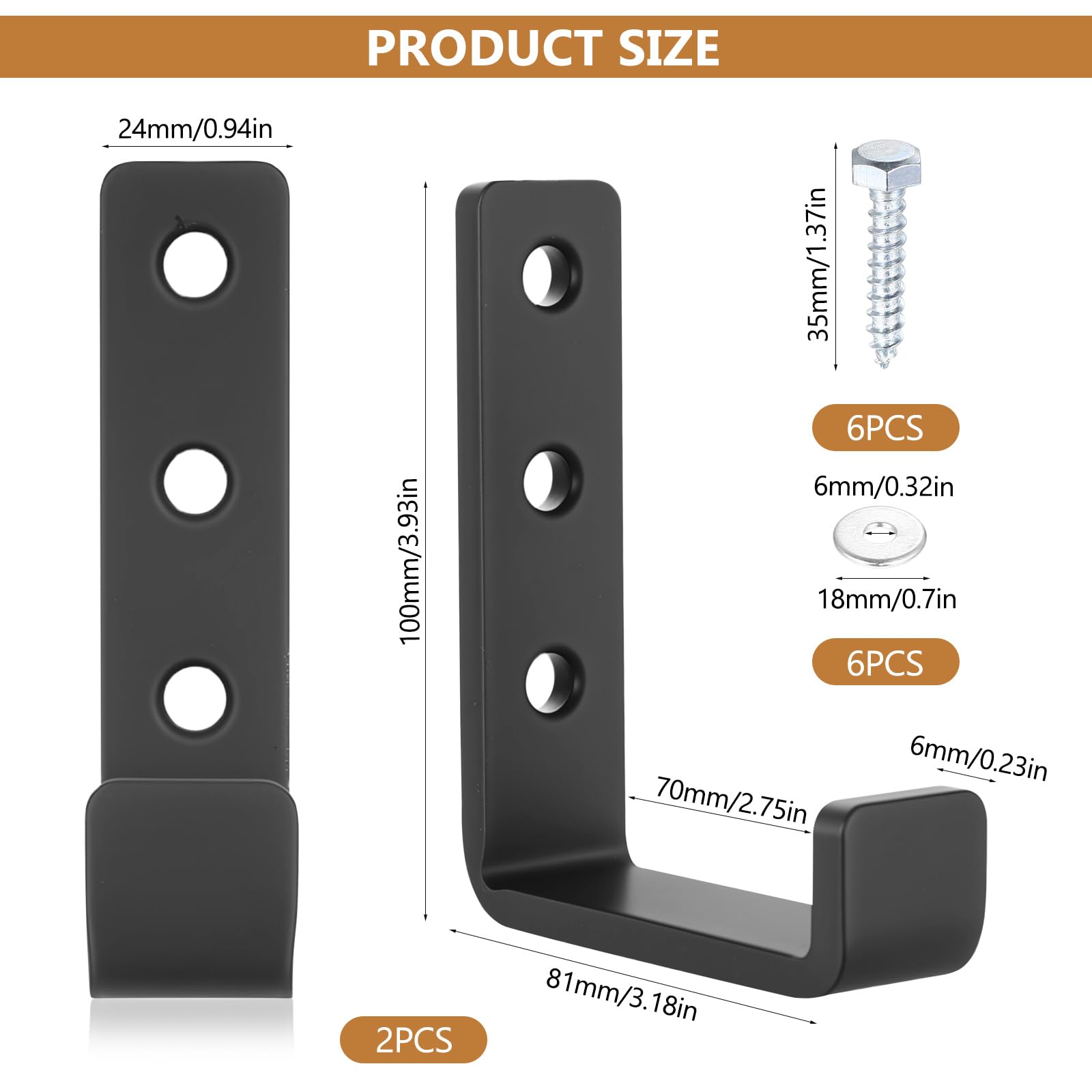 2 Pcs Gancho de Pared para Garaje, Ganchos de Pared en J Resistentes, Ganchos Pared Colgar Herramientas de Garaje, Cobertizos, Mangueras, Escaleras, con Tornillos (Negro)