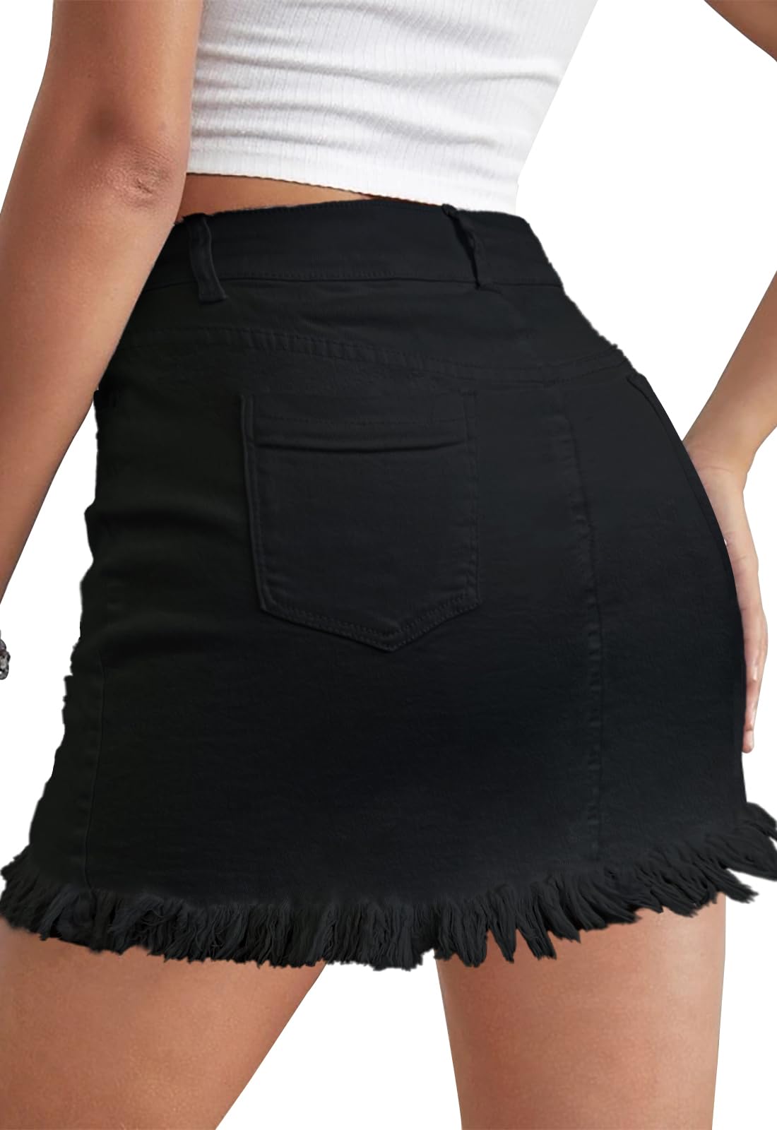 JayscreateEU Jupe d'été pour femme - Jupe moulante - Avec poche - Jupe trapèze - Avec ourlet de poche - Avec franges - Noir - S