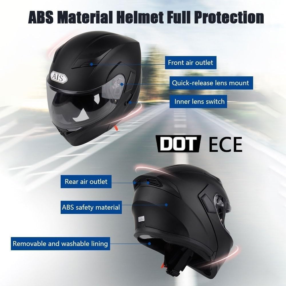 Kask motocyklowy Bluetooth Flip Up ze światłem LED, modułowy kask integralny z certyfikatem ECE z podwójnym wizjerem i mikrofonem