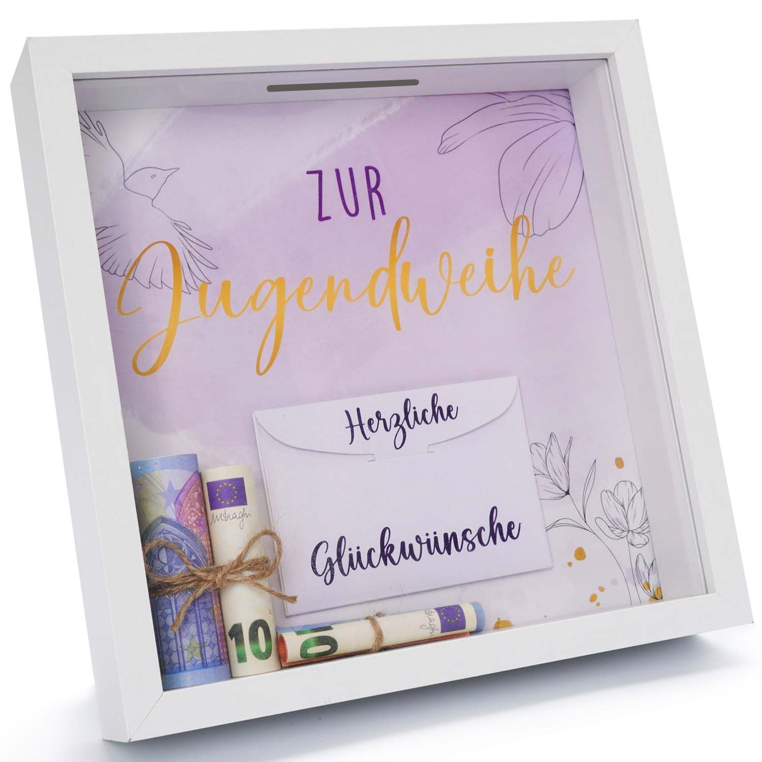 YANSYUN Geldgeschenk Jugendweihe Geschenke Jugendweihe Mädchen Bilderrahmen Geldgeschenk zum Befüllen Inklusive Einleger und Briefumschlag zum Dekorieren