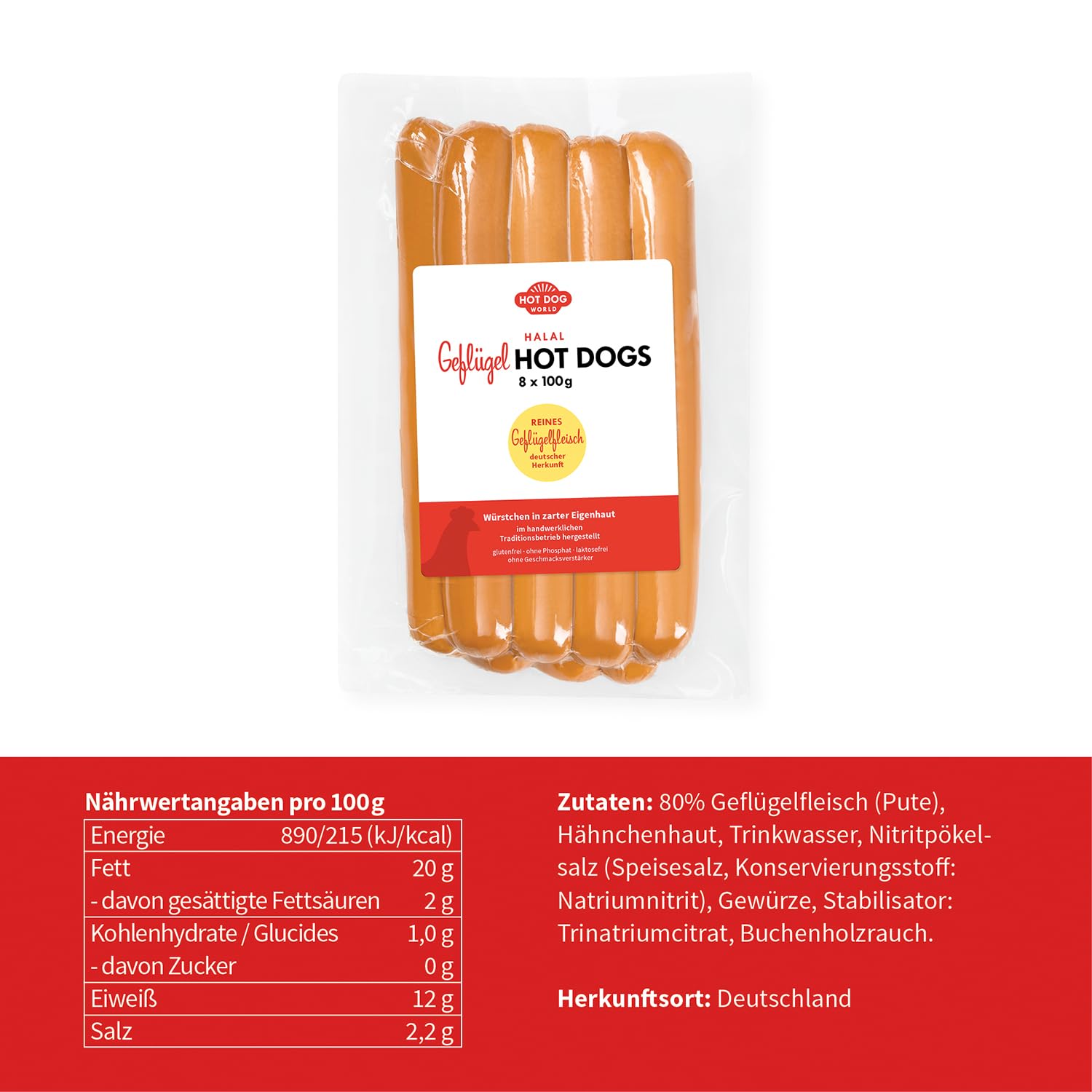 JUMBO GEFLÜGEL Hot Dog-Paket "dänische Art" für 16 Hot Dogs (Halal Geflügel)