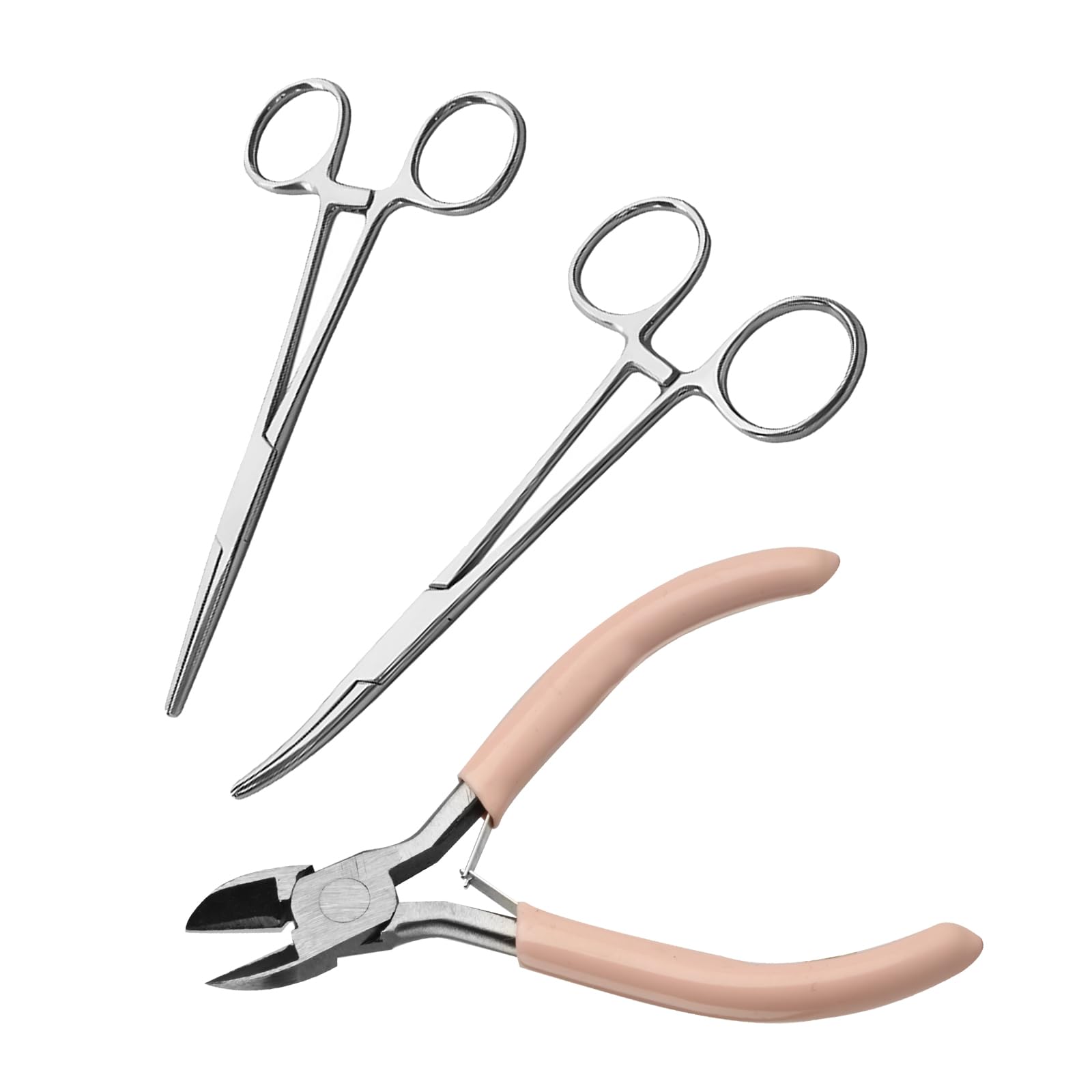 3 Pcs Locking Pliers Piercing Pliers, 12.5cm Stainless Steel Small Locking Pliers - Straight & Elbow Sawtooth Fishing Forceps, Piercing Ball Grabber Suturing Kit for Pet Grooming DIY Crafts
