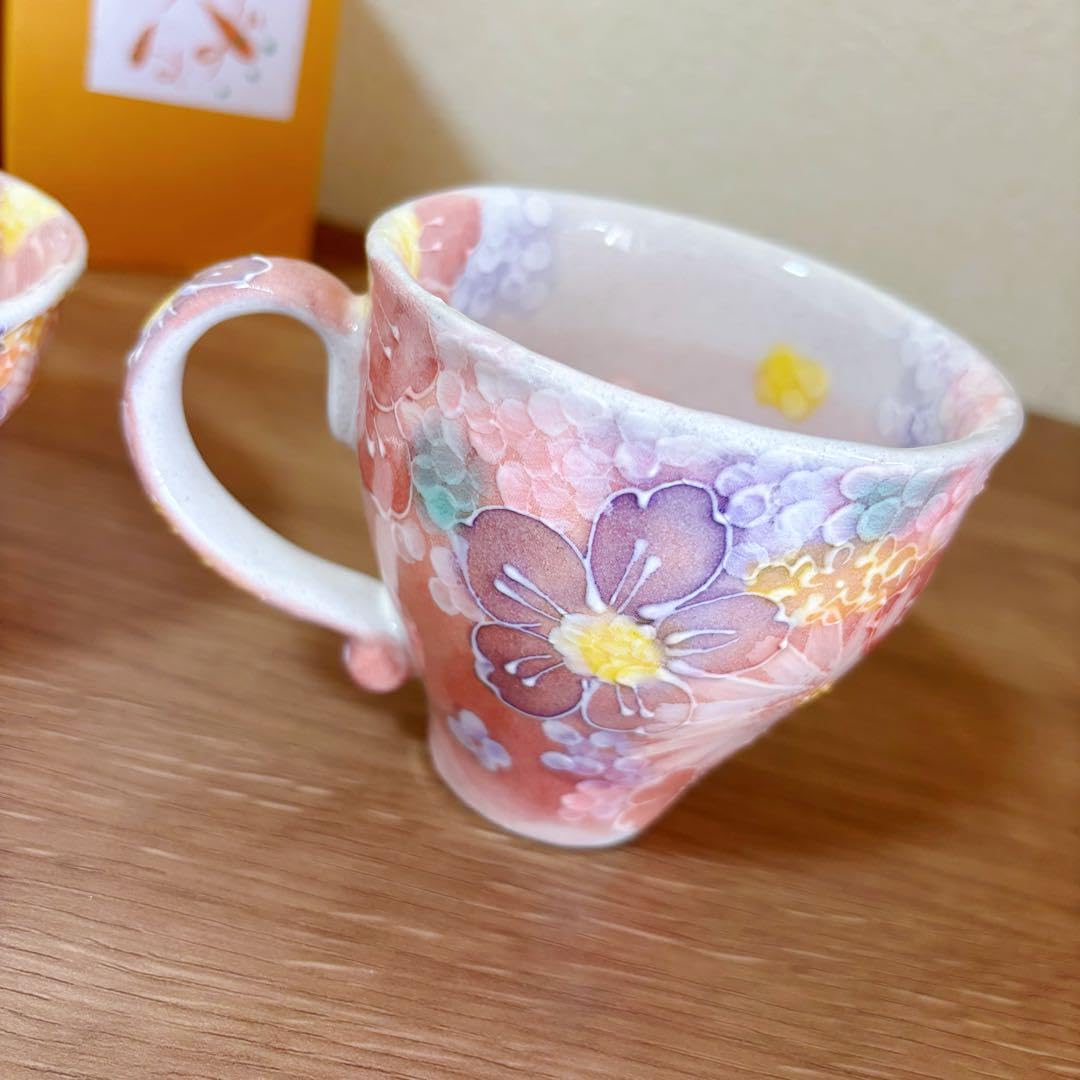 最終値下げ　ゆずりは工房 瀬戸焼 紅彩花間取　飯碗＆マグカップセット 難あり 新品未使用ゆずりは工房 瀬戸焼 紅彩花間取飯碗＆マグカップ
