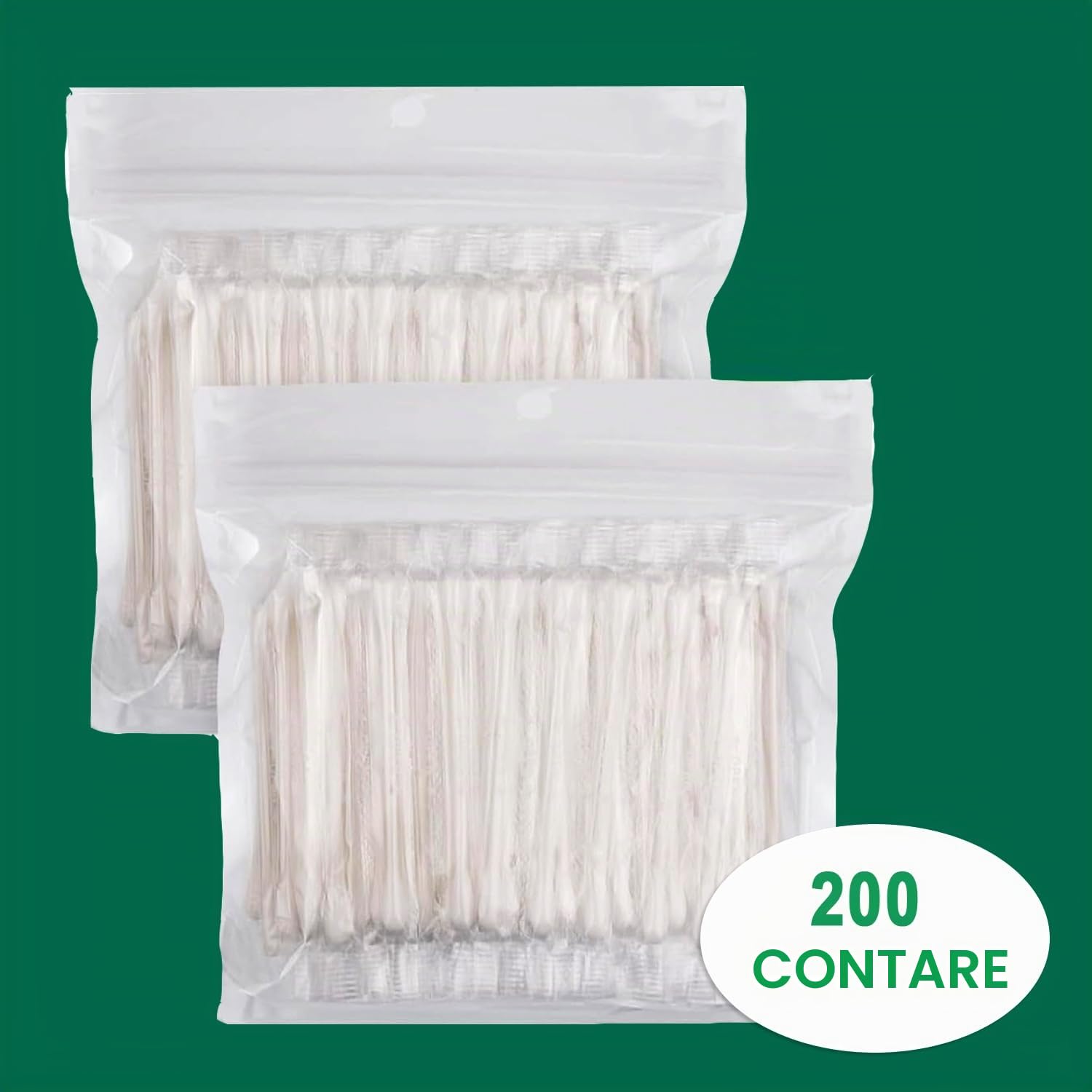 Confezione da 200 tamponi di cotone, confezionati singolarmente, bastoncini di carta a doppia punta per orecchio, trucco (doppia estremità rotonda)