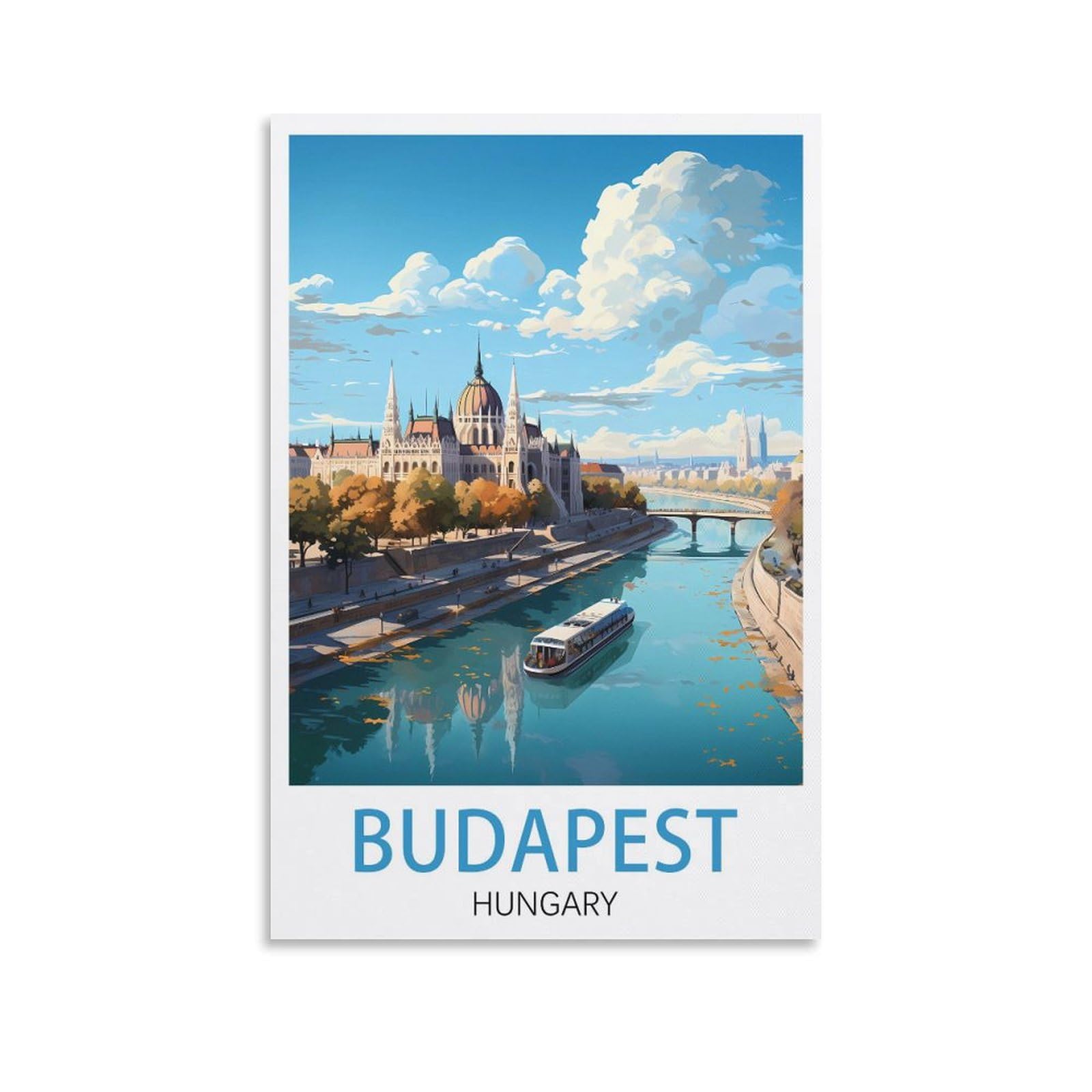Ngenic Unframe-Style Budapest Hungary Vintage Travel Posters 16X24inch(40X60cm) Art Canvas Print For Living Room Bedroom Home Decoration Modern Art