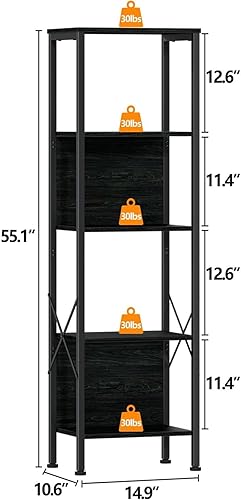 Miniatura 3 de Furologee Estantería alta de 5 niveles con parte posterior, estantería industrial estrecha, estantes de pie de exhibición, estantes esquineros de