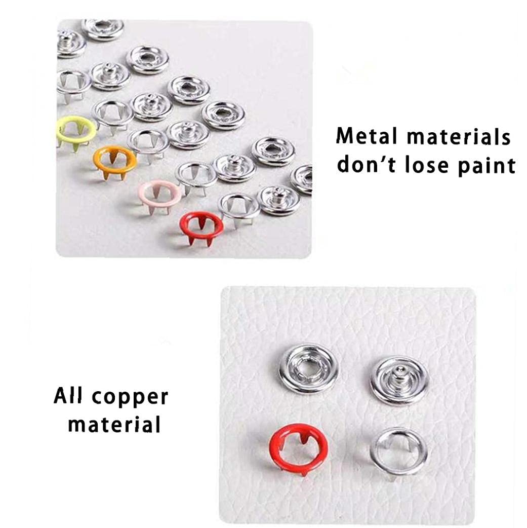 MILEVO Botones, botones a presión de puntas, juego de broches de metal con alicates para bricolaje, costura, reparación de ropa, colorido, 200 unidades organizador de almacenamiento