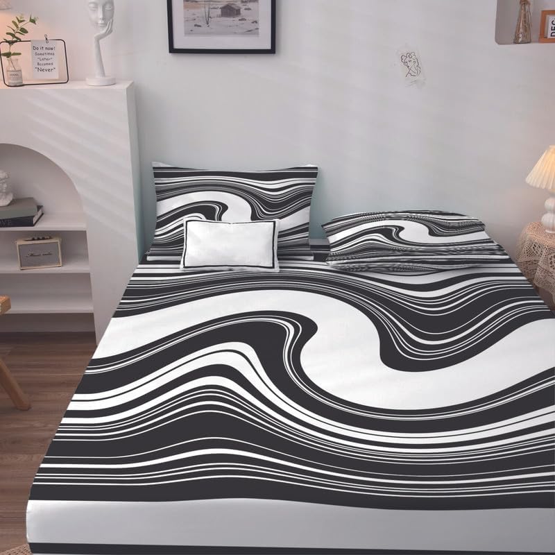 Miniatura 2 de Juego de sábanas tamaño Queen con bolsillo profundo con sábanas y fundas de almohada con patrón abstracto de mármol, hecho de material 100%