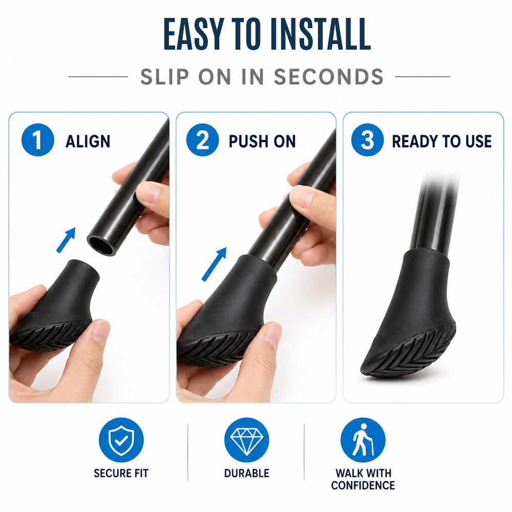 8 Pezzi Gommini per Bastoncini Trekking 1.1 CM,Copri Punte in Gomma per Bastoncini Passeggio,HMCEY Pad Nordic Walking,Tappi Punta per Bastoncini,Tampone Stampelle Antiscivolo per Asfalto, Montagna