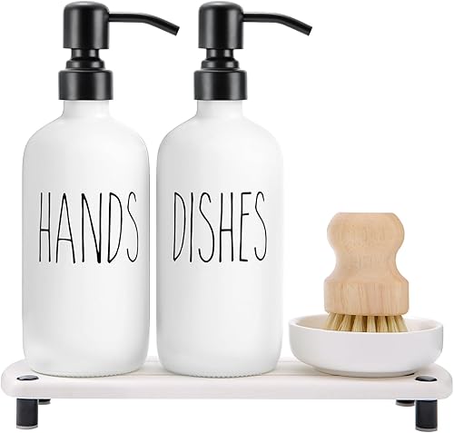 MOMEEMO El juego de dispensador de jabón blanco viene con bombas de acero inoxidable, bandeja de secado instantáneo y cepillo para fregar platos, disponible en Yaxa Guatemala