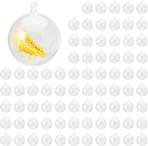 JEUIHAU Paquete de 80 globos colgantes acrílicos de 3.543 in, bola colgante de plástico, bolas transparentes rellenables para Navidad, bodas,