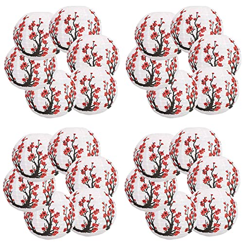 KEALBAUS Paquete de 24 faroles de papel de flores blancas redondas chinas japonesas de 30,5 cm