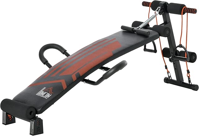 HOMCOM Multifunctional Sit Up Bench Adjustable Utility Board Ab Exercise Workout Fitness with Headrest for Home, Office and Gym, Black