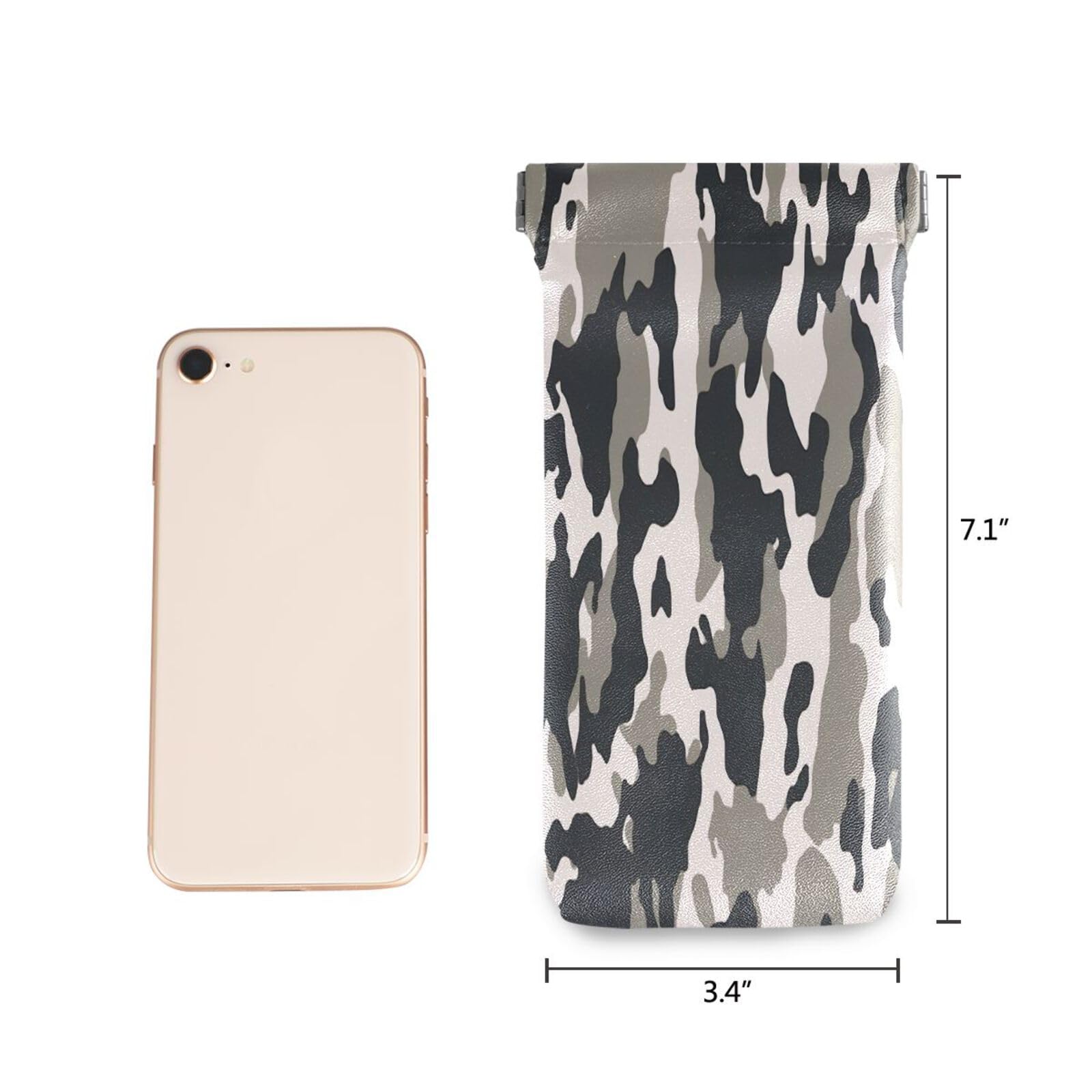 FLildon Gray Camouflage Eyeglasses Pouch Squeeze Top Sunglasses Case Soft PU Leather Eyeglass Bag for Men Women