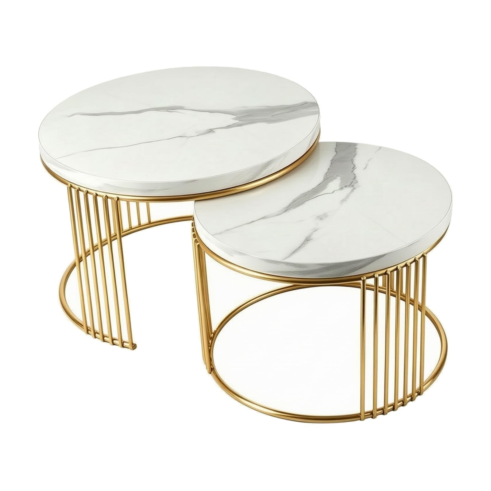 2 Pezzi Tavolini Nidificanti con Struttura in Metallo Tavolino Impilabile con Superficie da 1,5 Cm Moderno per Arredamento Stanza, Colore Marmo