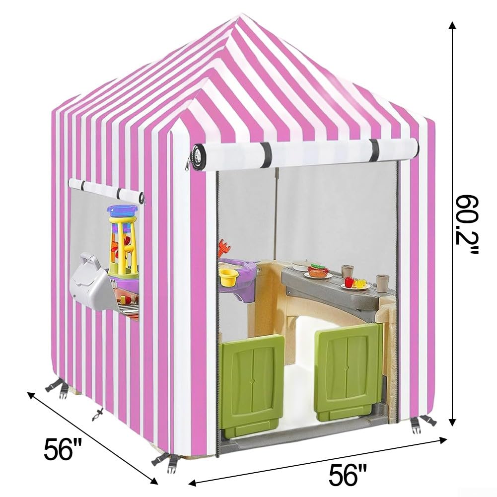 Outdoor-Spielhaus-Abdeckung aus Holz für Sonnenschutz und Regenbeständigkeit, aus 210D Oxford-Gewebe mit Silberbeschichtung, 152 x 142 x 142 cm, Blau, Gelb, Rosa, Grün (Rosa)