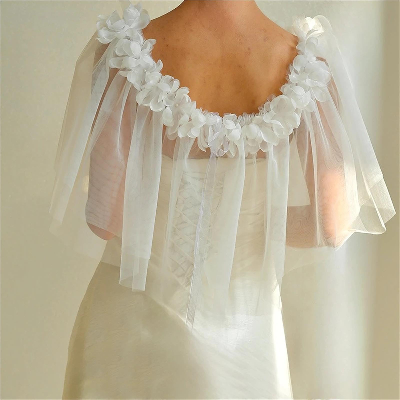 Scialle Donna Elegante Mantelle da sposa con perline di fiori tulle