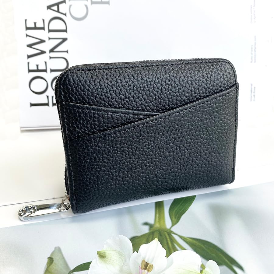 Credit Card Wallet, Leather Credit Card Holder 13 Slots 1 Coin Pocket Business Card Wallet with Zipper for Coin, Card (Black)