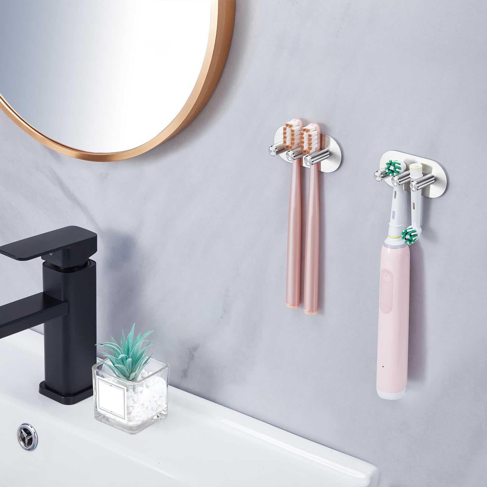 YYBO Porte Brosse à Dents Mural Acier Inoxydable - Support Brosse à Dent Électrique Sans Perçage Pour 2 Têtes, Noir Mat