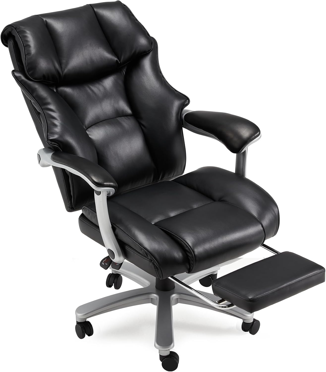 HOMREST Big and Tall Heavy Duty Office Chair 550LBS, Ergonomic Leather Executive Chair with 155° Recline, Large Back Pocket &Footrest, Computer Desk Chair for Heavy People, All Black