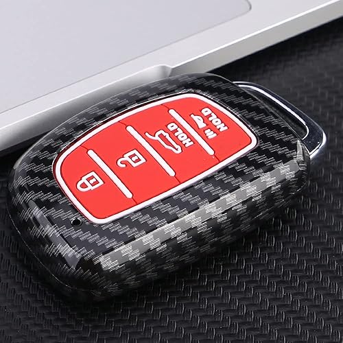 Miniatura 9 de Cubierta del llavero del protector del patrón de la fibra de carbono del ABS con los botones del silicón para 2015 Hyundai Sonata Tucson Elantra