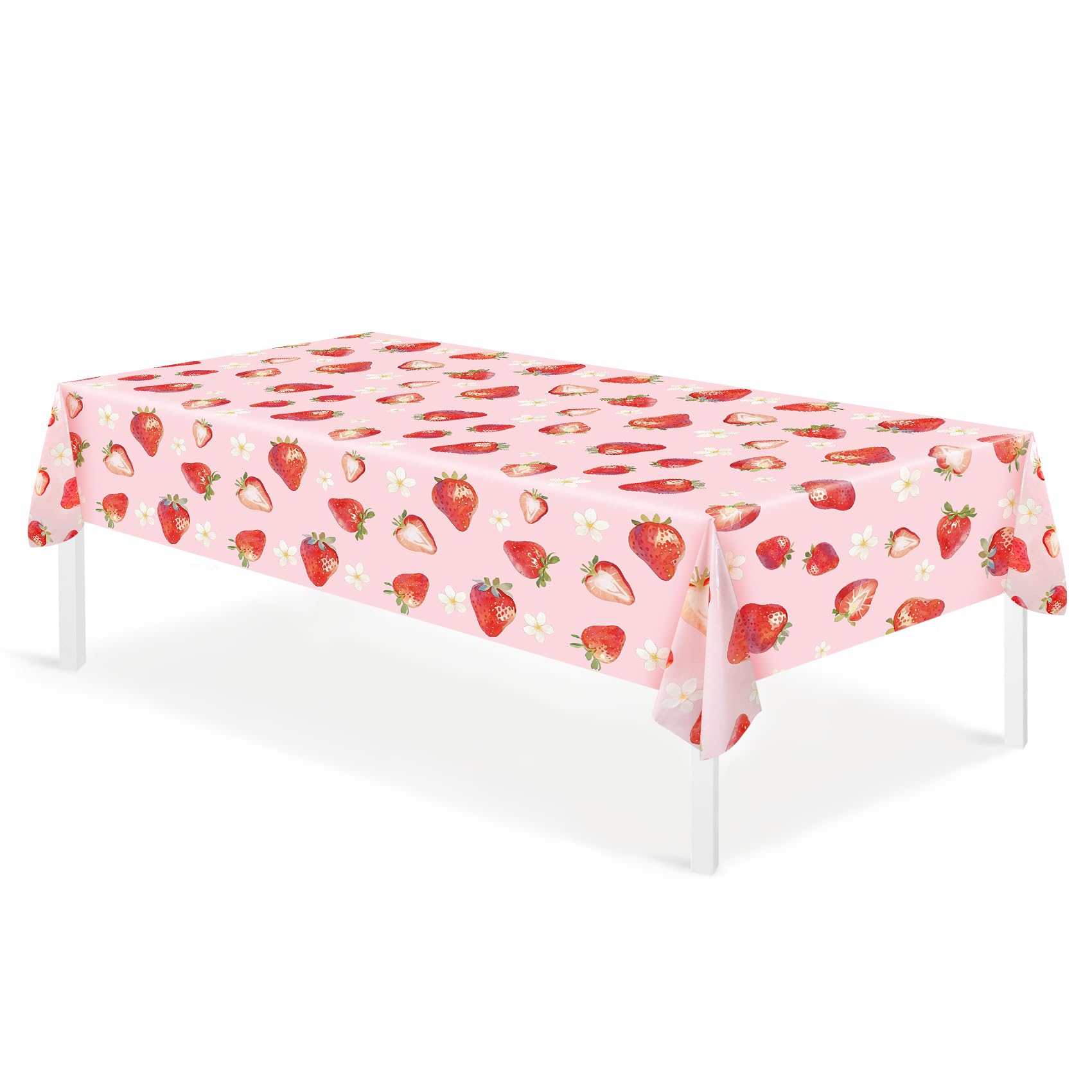3 Pcs Strawberry Themed Disposable Tablecloth Pink Red Party Decoration, 54x108 Inch PE Plastic Table Covers for Party, Picnic, BBQ, Indoor & Outdoor Use (3)