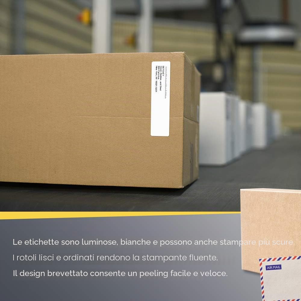 BETCKEY - 102mm x 25mm(4 in x 1 in) Perforated Etichette Termiche Polivalenti Compatibile con stampanti Zebra e altre [10 Rotoli/13750 Etichette]
